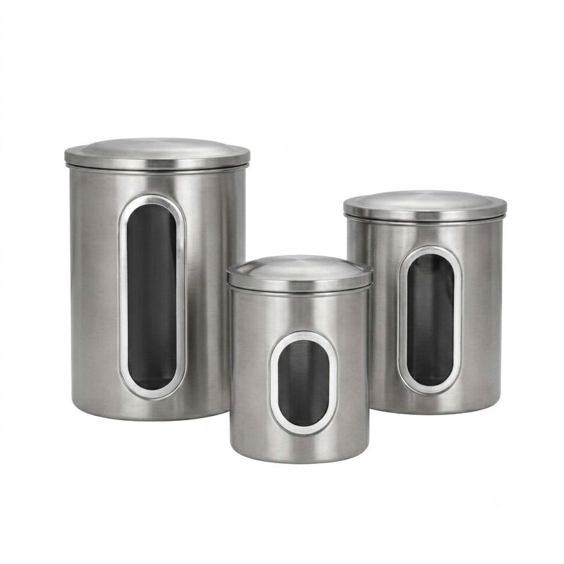 3-Piece Stainless Steel Sealed Canister Set for Kitchen Storage - See-Through Design for Easy Viewing (8oz, 12oz, 16oz, Silver) image number 0