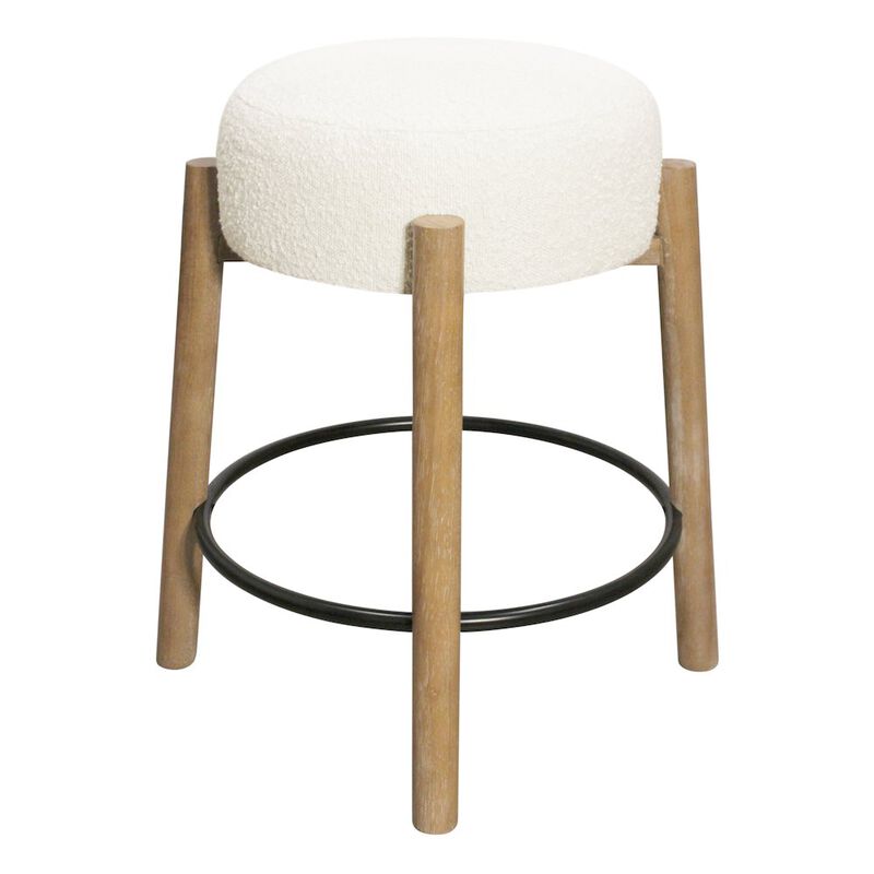 Natalia Counter Stool in Ivory Boucle Fabric 2-Piece Set