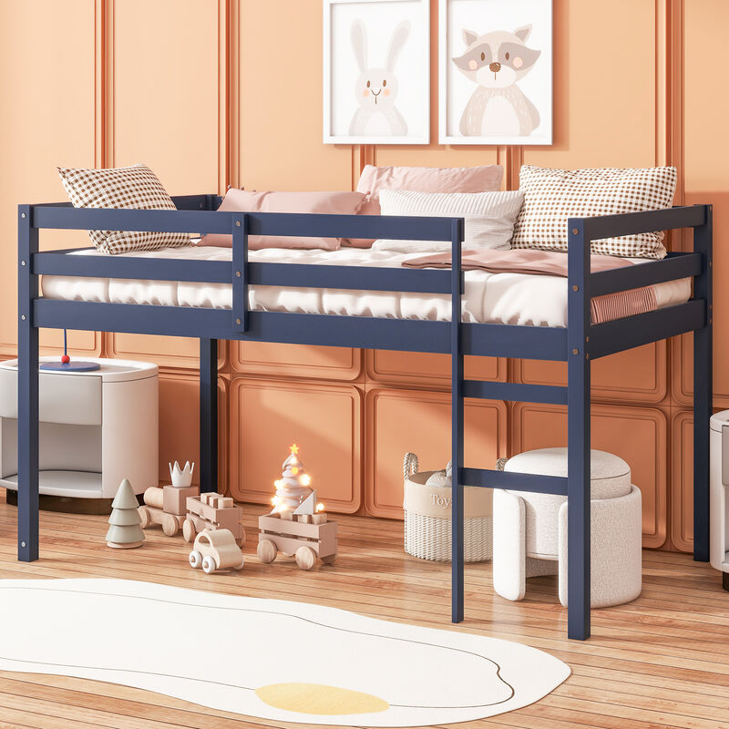 Whisen Twin Loft Bed with Ladder, Rubber Wood Space-Saving Design image number 3