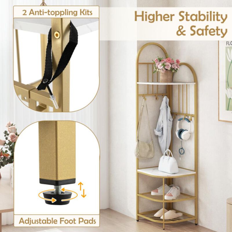 Hivvago 4-Tier Coat Rack Corner Hall Tree with Shoe Storage Bench