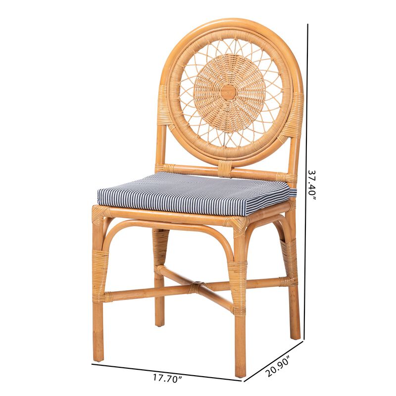 bali & pari Oberon Natural Rattan Dining Chair with Cushion - Handwoven Wicker Bistro Accent Seating with Sunburst Backrest image number 8