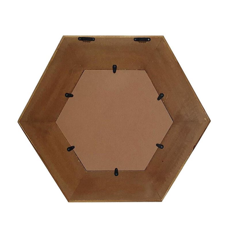 HomeRoots 19" Natural Hexagon Solid Wood Framed Accent Mirror image number 3