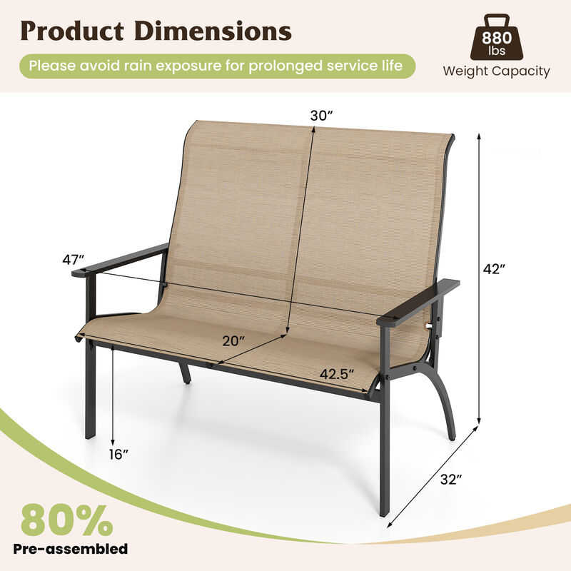 Patio Garden Bench for 2 Person with High Back and Comfortable Armrests-Coffee image number 2
