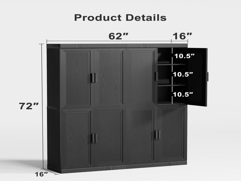 72" High Black Wood Grain Decorative Storage Cabinet with Sufficient Space for 12 Shelves image number 5
