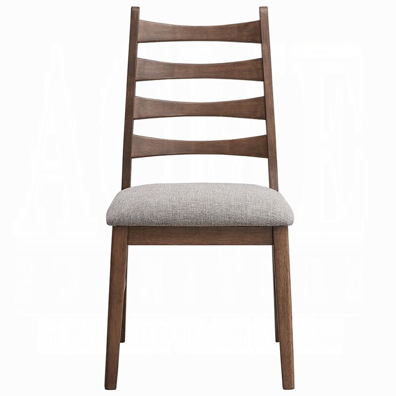 Mea Dining Side Chair Set of 2, Slatted Back, Gray Linen Seat, Brown