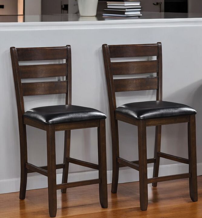Solid Wood Frame Bar Chairs with Faux Leather Seat, Counter Height Stools for Dining - Set of 2