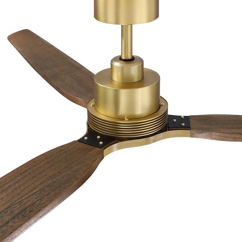 84" Mid Century Modern Natural Brass Solid Wood 6 Speed Extra Large Ceiling Fan No Light with Remote Control image number 8