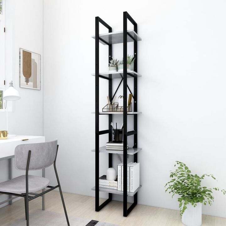 vidaXL 5-Tier Bookshelf Cabinet, Modern and Industrial Look Made of Sturdy Engineered Wood and Metal Frame, Ample Storage Space for Books and Decorative Items, Assembly Required, Concrete Gray Color