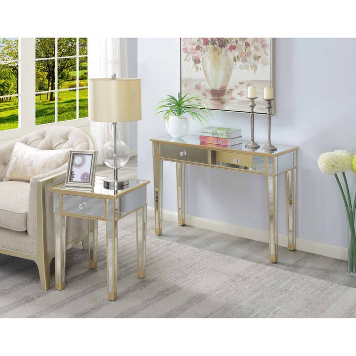 Convenience Concepts Gold Coast Mirrored End Table with Drawer, Champagne / Mirror
