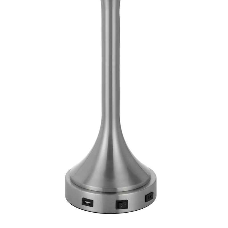 Table Lamp, USB Ports, Frosted White Glass Shade, 22 Inch Brushed Steel image number 6