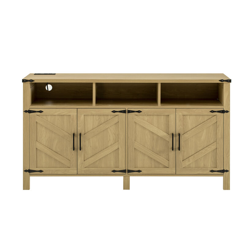 TATEUS Modern Buffet Cabinet with Built-in Charging Station, Aluminum Handles & Half-Open Shelves. image number 0