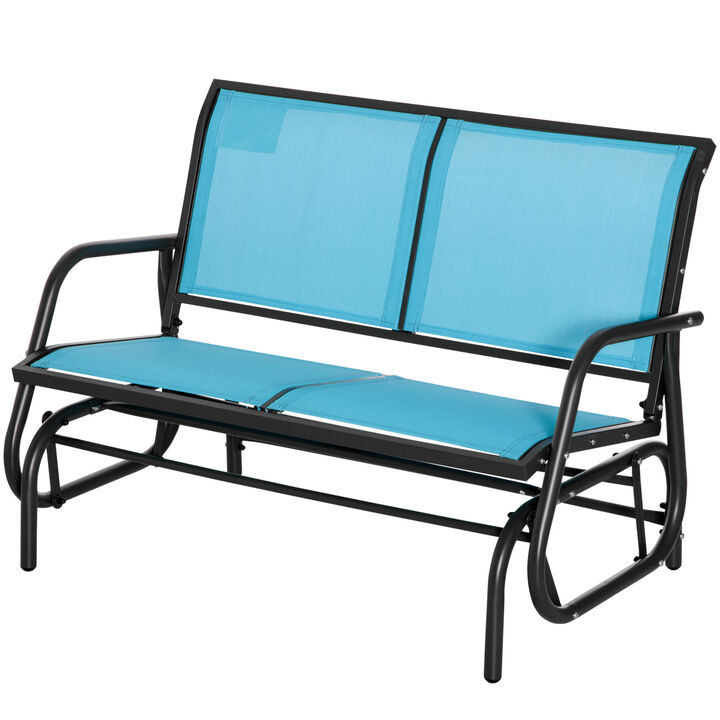 Outsunny 2-Person Outdoor Glider Bench, Patio Double Swing Rocking Chair Loveseat w/ Powder Coated Steel Frame for Backyard Garden Porch, Blue