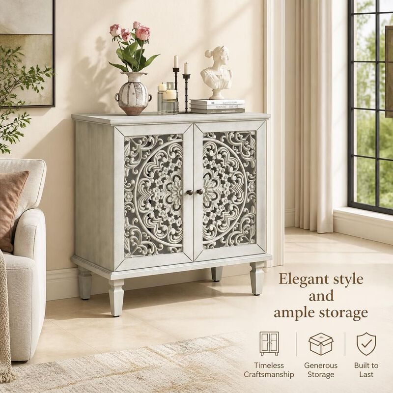 Hollow-Carved 2-Door Accent Cabinet image number 4