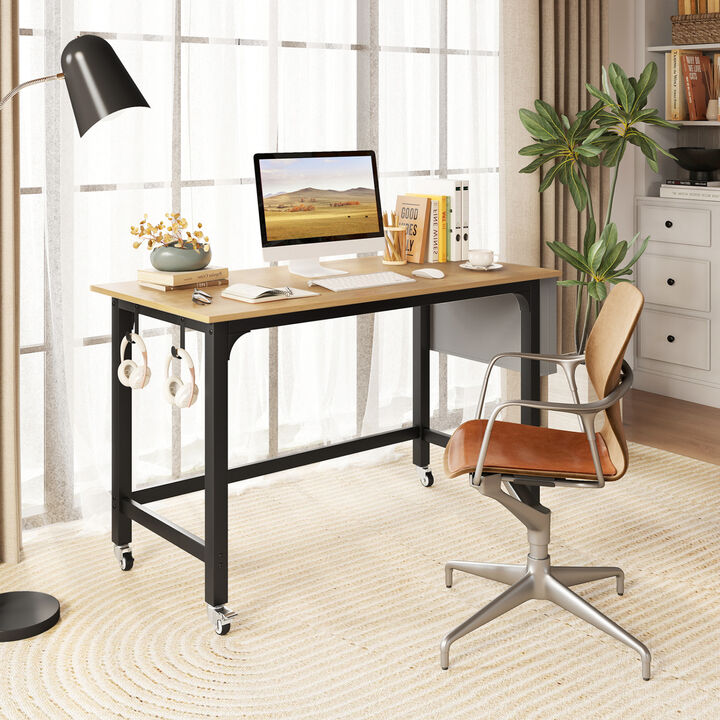 Rolling Home Office Computer Desk with Headphone Hooks and Lockable Casters