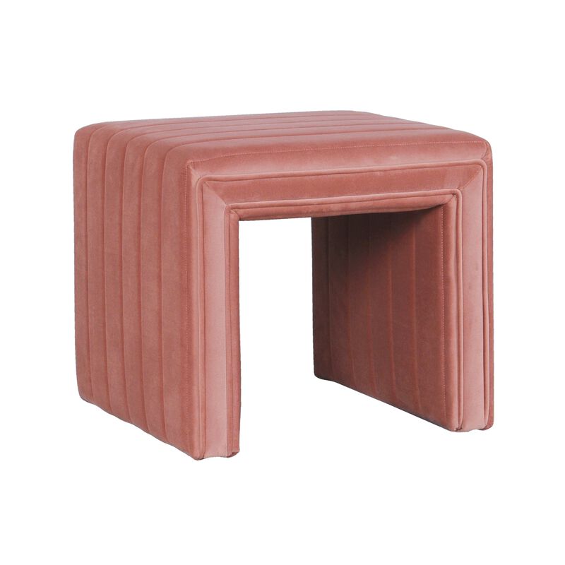 Ada Footstool Ottoman with Channel Tufted Blush Pink Velvet, 19 Inch image number 0
