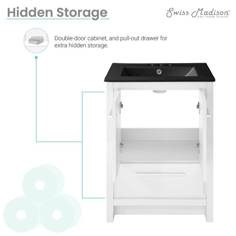 Virage 24 in. White Bathroom Vanity with 3-Hole Ceramic Sink Top image number 3
