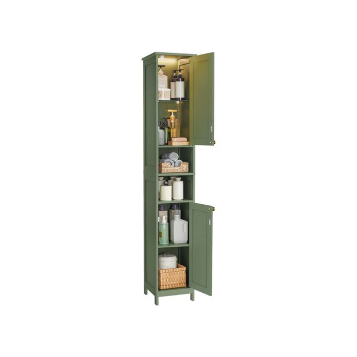 Tall Bathroom Storage Cabinet with Built-In LED Lights and Adjustable Shelves
