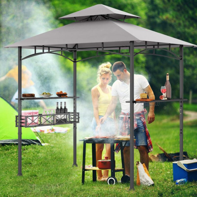 Hivvago 8 x 5 FT Outdoor Grill Gazebo with 2 Side Shelves and 20 Hooks