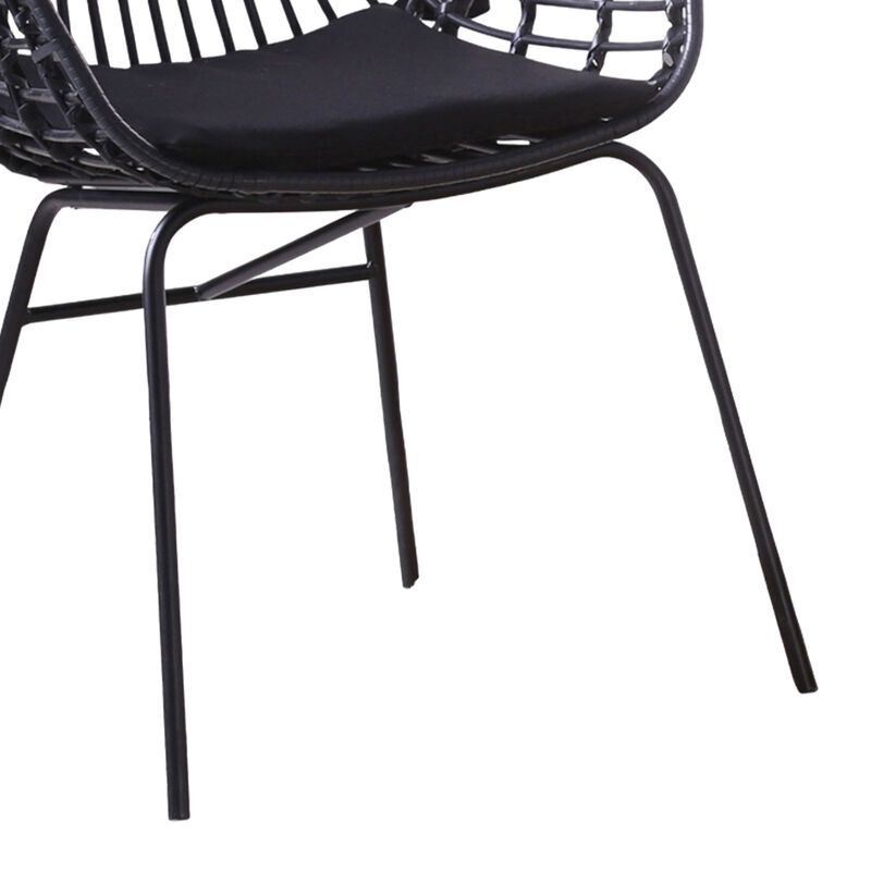 Niya Patio Chair Set of 2, Polyester, Black Steel, Outdoor Rattan Wicker - Benzara