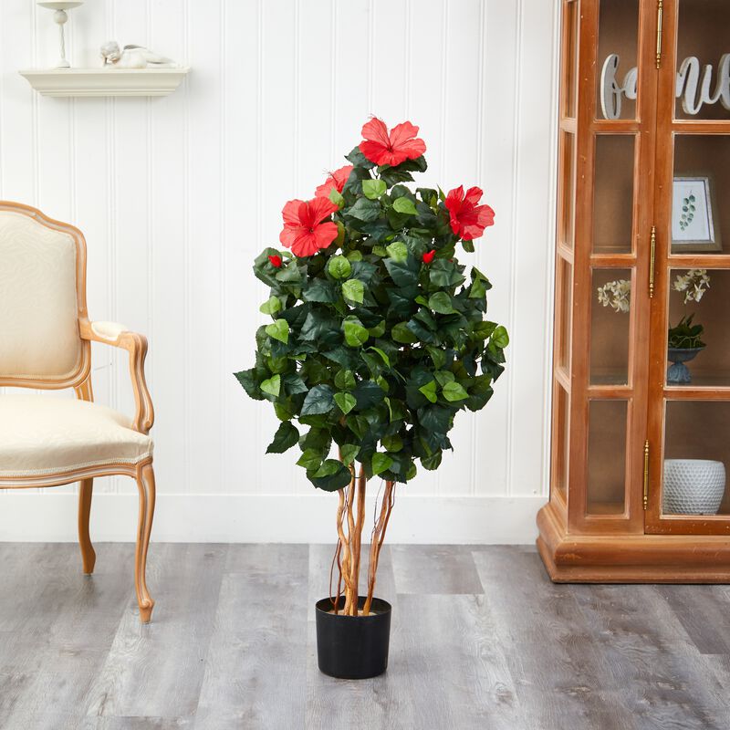 Nearly Natural 4-ft Hibiscus Tree x 7 w/406 Lvs