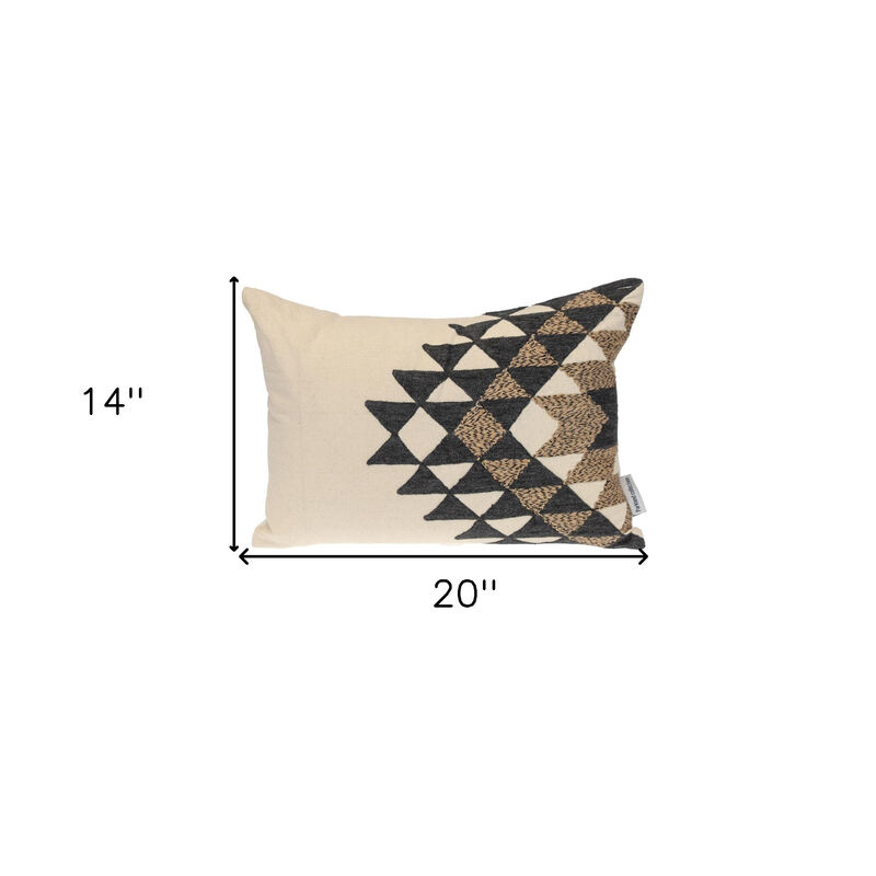HomeRoots 14" X 20" Beige and Black Geometric Cotton Throw Pillow image number 4