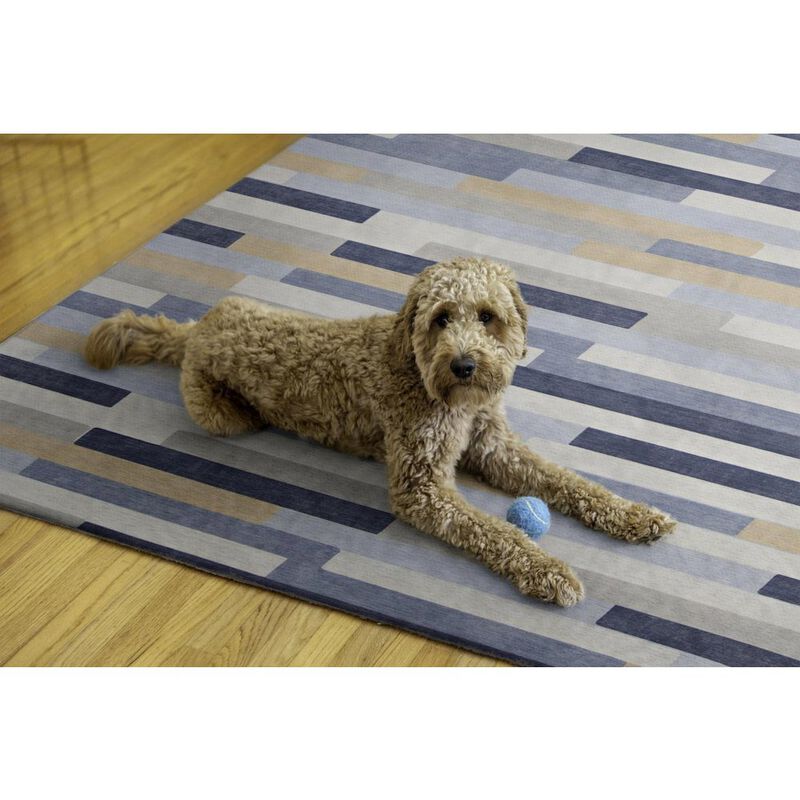 Linon Outdoor Washable Miami Ivory & Blue, Rug image number 5