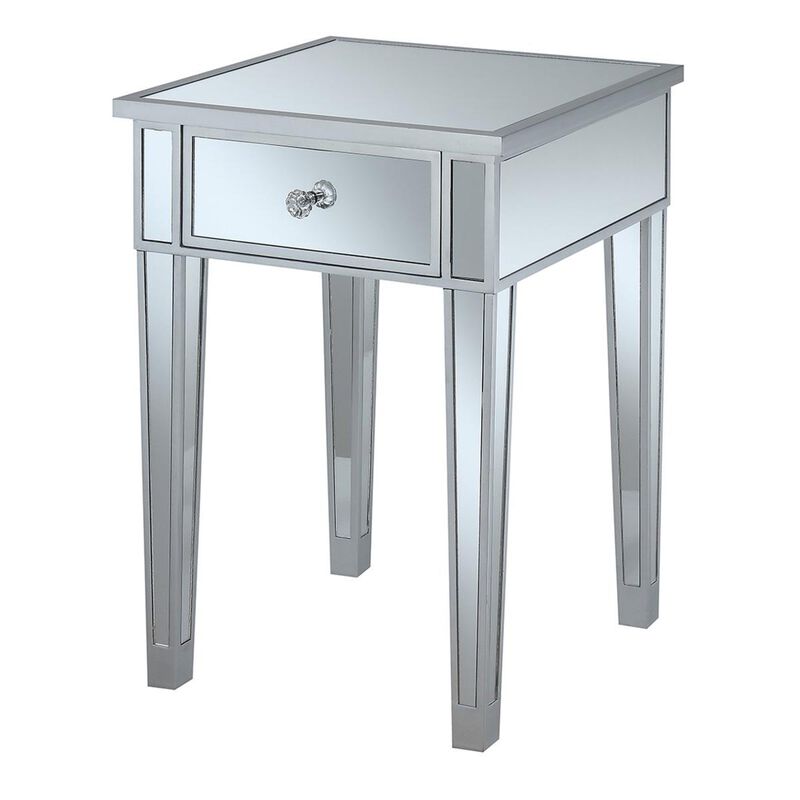 Convenience Concepts   Coast Mirrored End Table with Drawer in Silver, Mirror