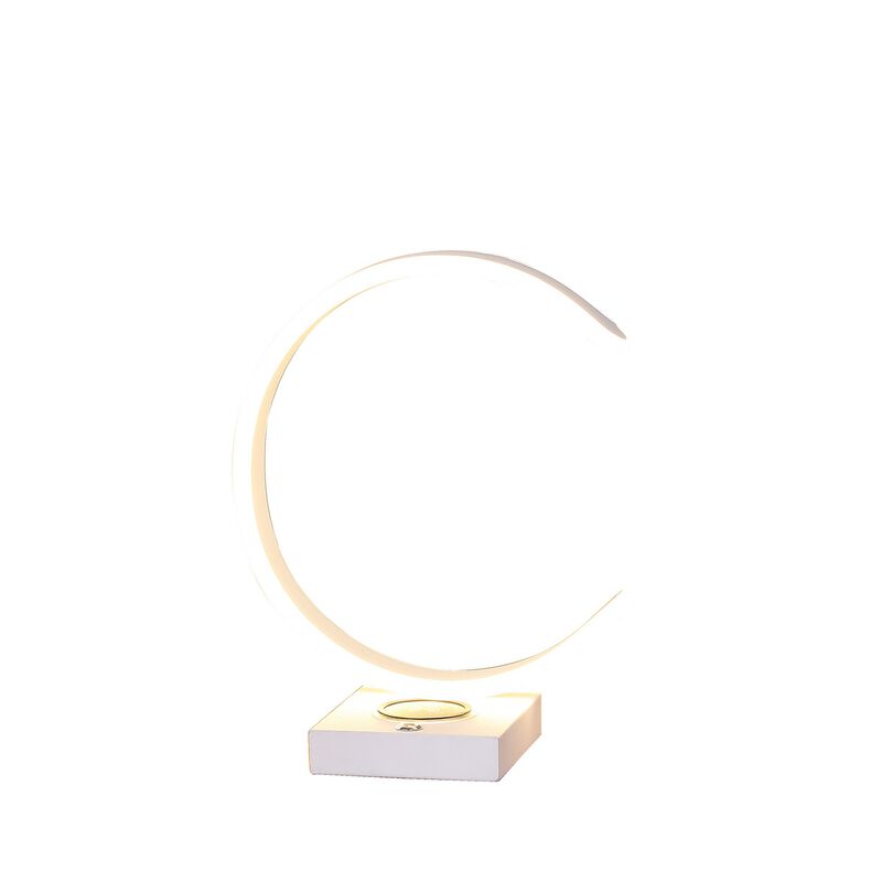 Metal C Shaped Table Lamp with USB Plugin, White - Benzara