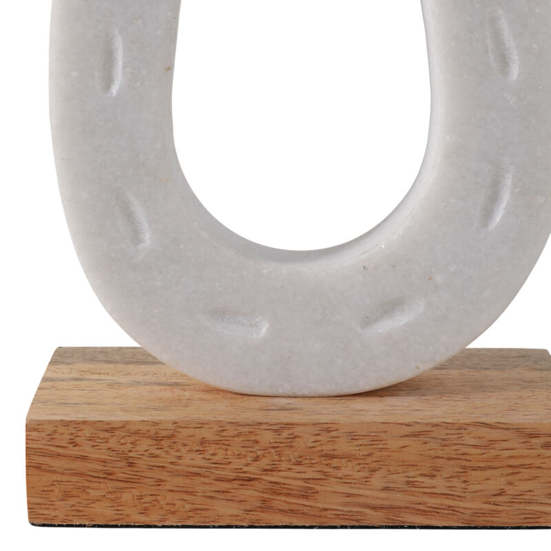 8x5" Marble Horseshoe On Wood Base, White/natural image number 4