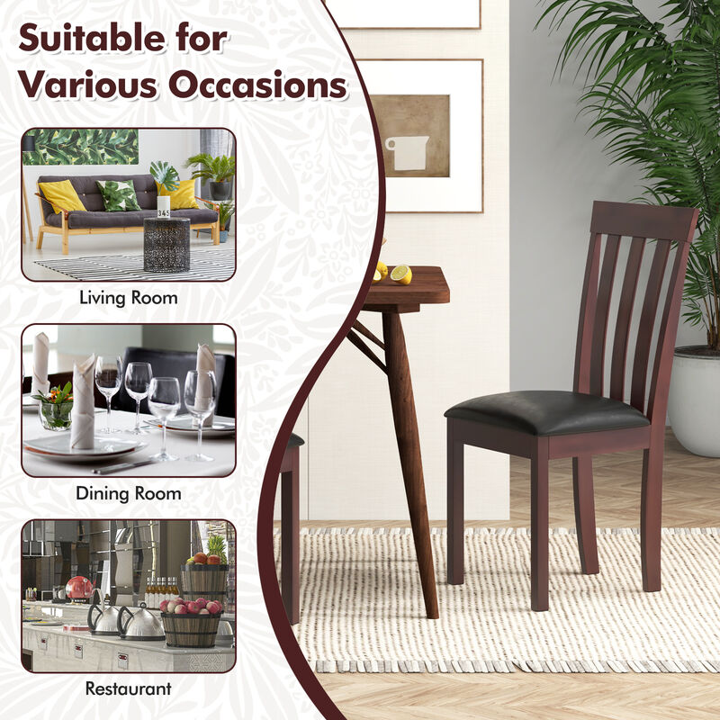 Set of 2 Padded Dining Chairs with Upholstery and Rubber Wood Base for Home