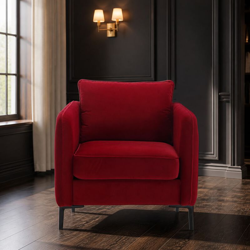 GOODSILO Mid-Century Modern Velvet Accent Chair Comfy Single Armchair with Pillow and Metal Legs for Living Room Bedroom Office image number 2