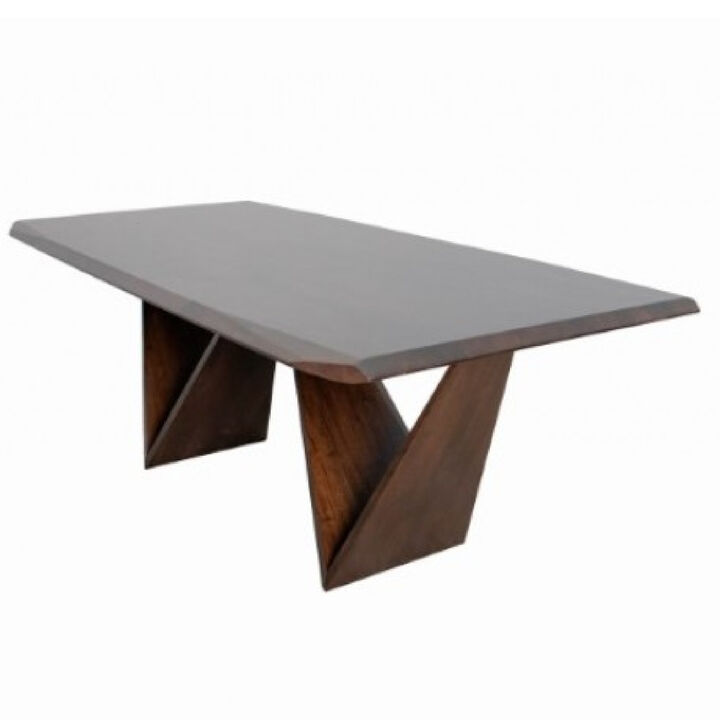 Rumy Dining Table, Diamond Profile Edges, Brown Solid Wood, 83 Inch