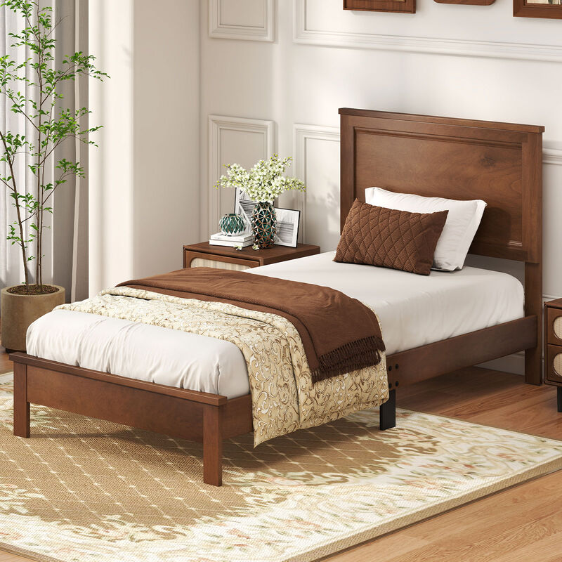 Wood Bed Frame with Headboard and Sturdy Slat Support for Mattress Stability