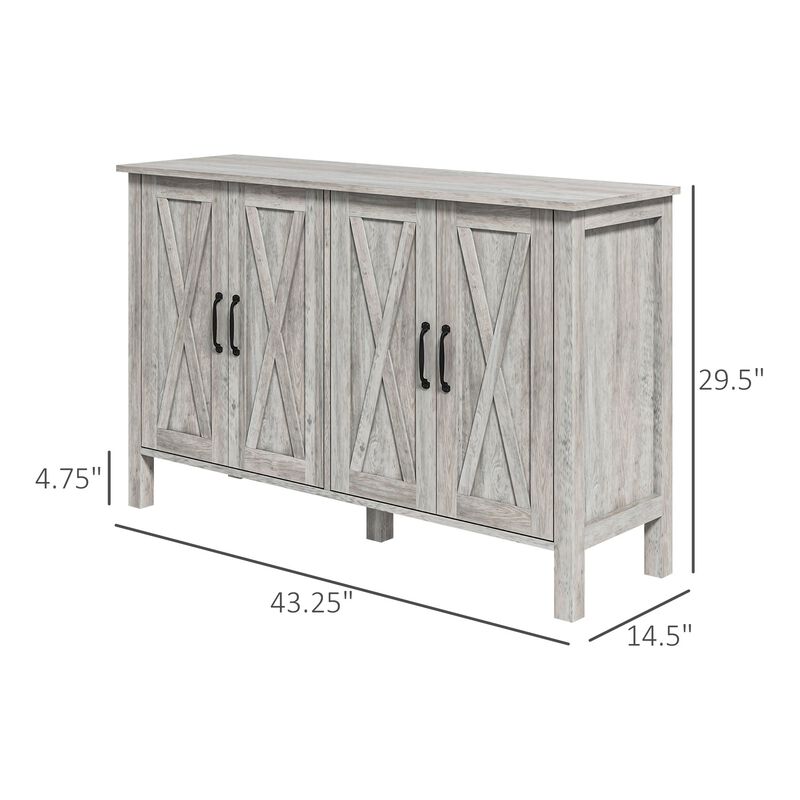 Gray Kitchen Sideboard: 4 Sliding Barn Doors, Adjustable Shelves