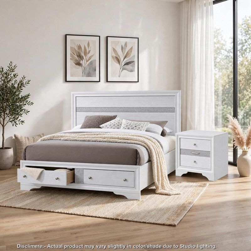 2pc King Bedroom Set, Storage White, Nightstand image number 8