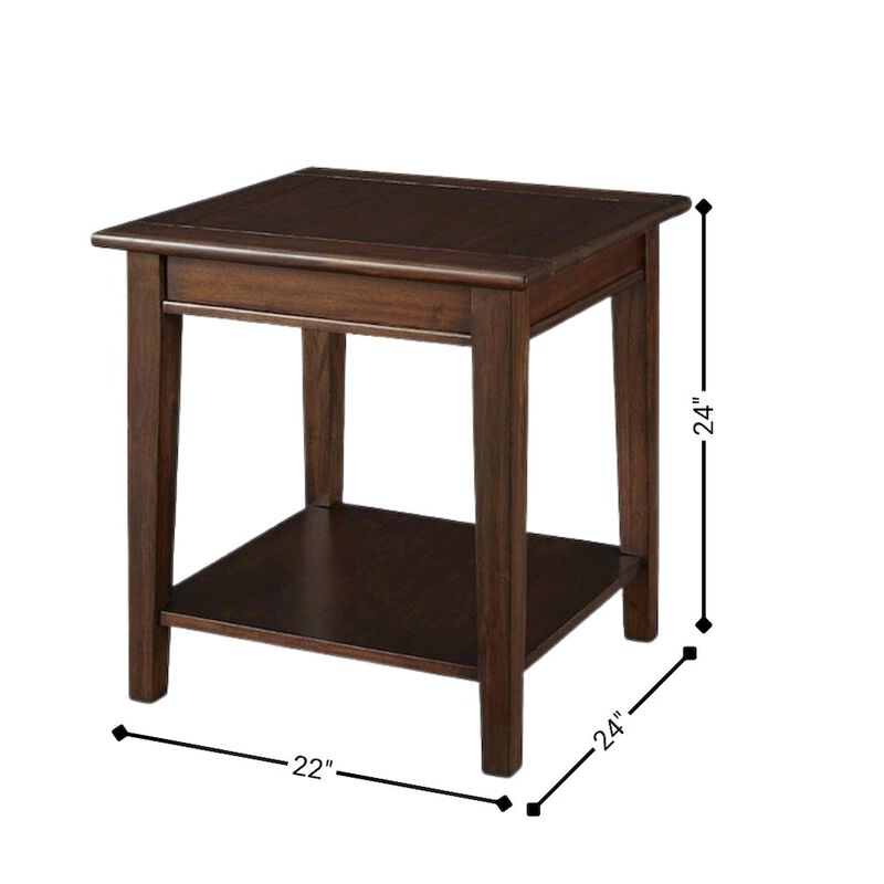 Brown Wooden End Table for Living Room, Small Square Table with Shelf