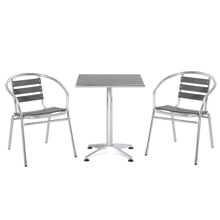Outdoor Dining Trio: 3PC Aluminum Bistro Set with Square Table
