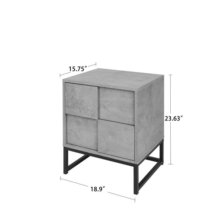 2 Drawer Nightstand, Geodesic elements, cement grey, for bedroom, living room and study