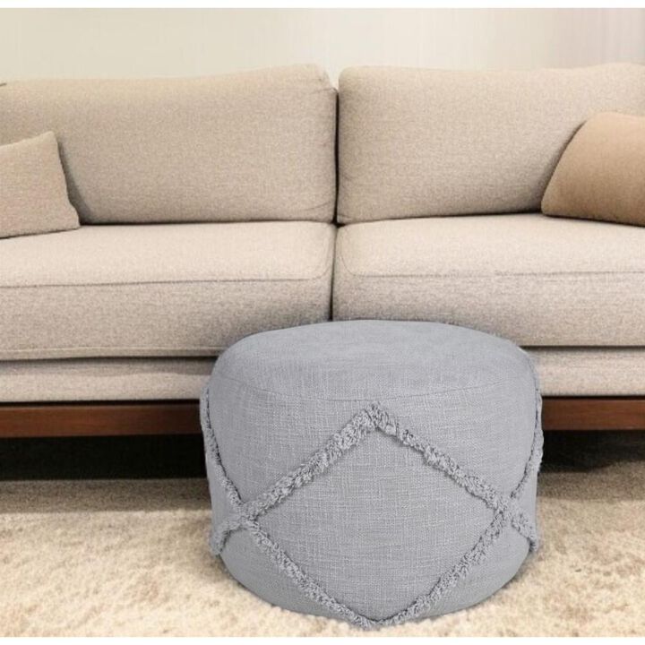 Hivvago 18 Inch Gray Cotton Cylinder Geometric Pouf Ottoman