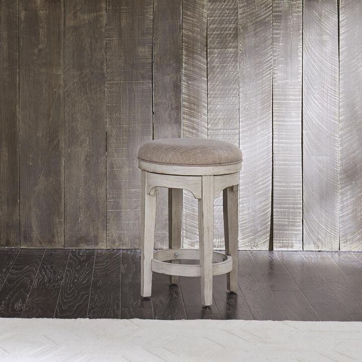 Liberty Furniture Farmhouse Reimagined Console Swivel Stool in Antique White w/ Chestnut Top
