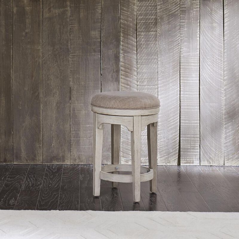 Liberty Furniture Farmhouse Reimagined Console Swivel Stool in Antique White w/ Chestnut Top image number 1