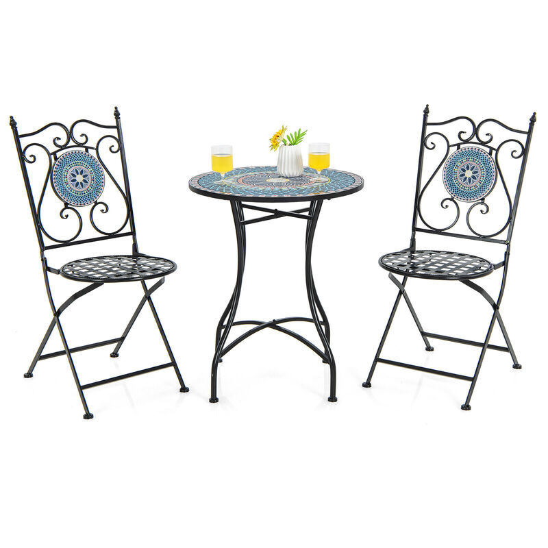Decorative 3-Piece Bistro Set for Balcony or Patio &ndash; Mosaic Tile Design