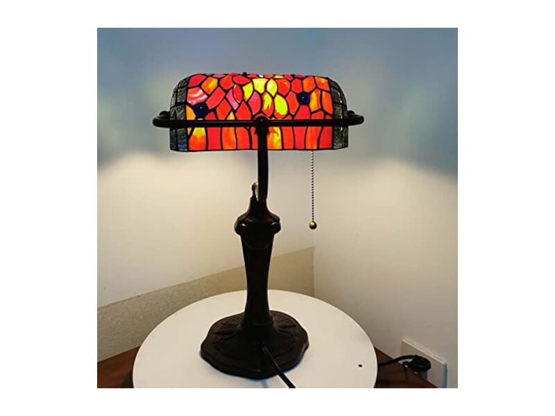 Tiffany Style Stained Glass Dragonfly Table Lamp For Office Red image number 3