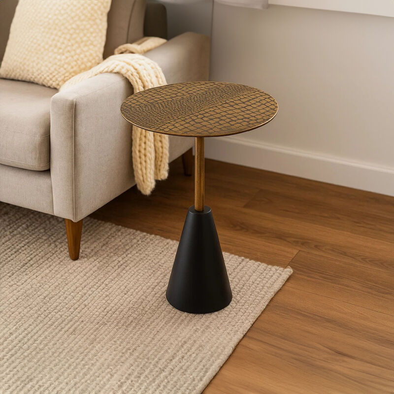 Zavra 21.5" Side End Drink Table | Aluminum Cast Craftmanship I Antique Brass with Crocodile Pattern