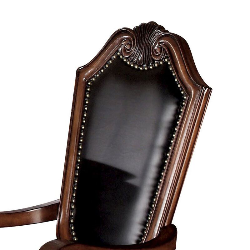 Simple Relax Set of 2 Black PU Upholstered Dining Armchairs in Cherry Finish image number 2
