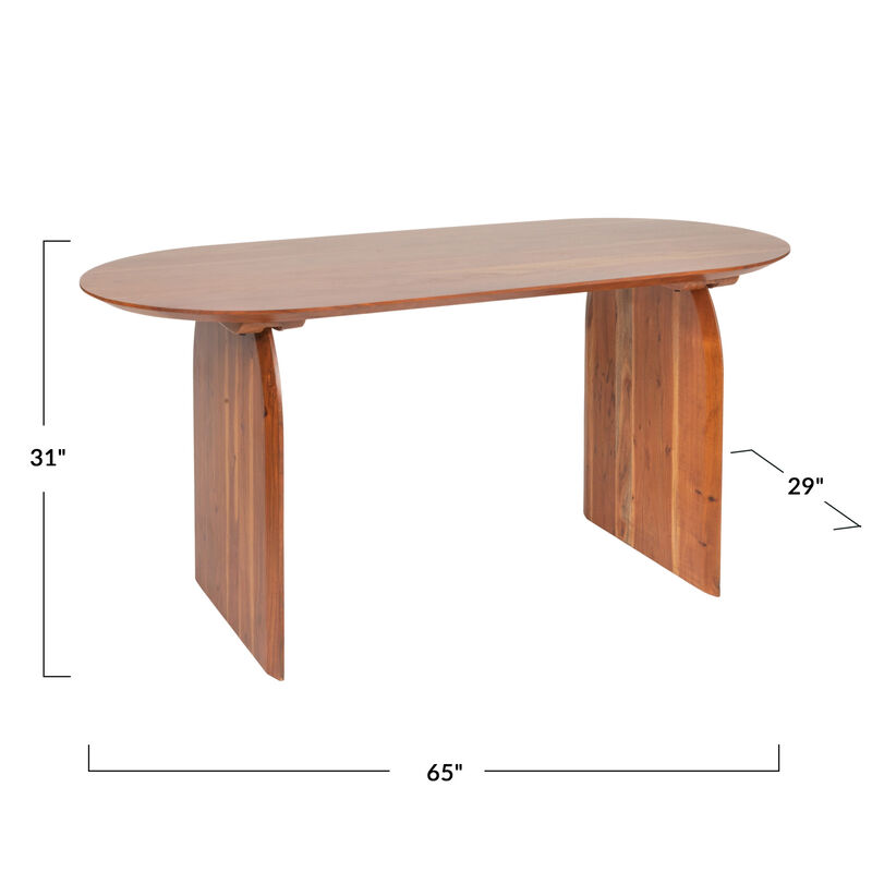 Pill-Shaped Acacia Wood Dining Table with Half-Moon Base in Black Finish image number 2