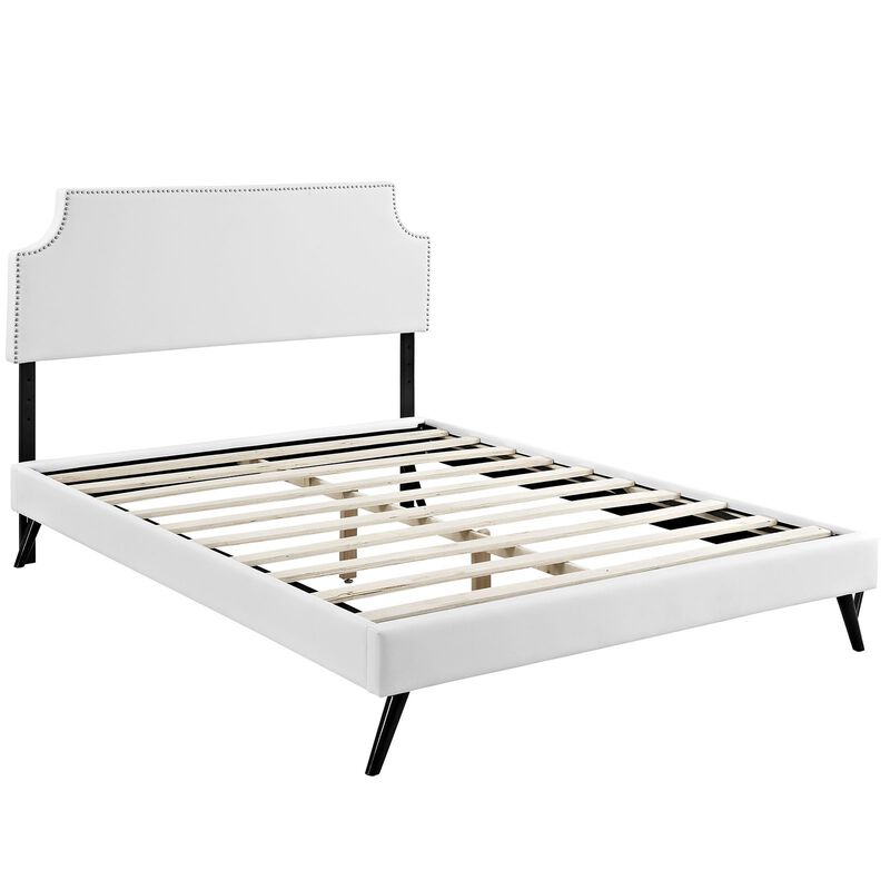 Modway Laura Vinyl Platform Bed with Round Splayed Legs, Queen, White image number 0