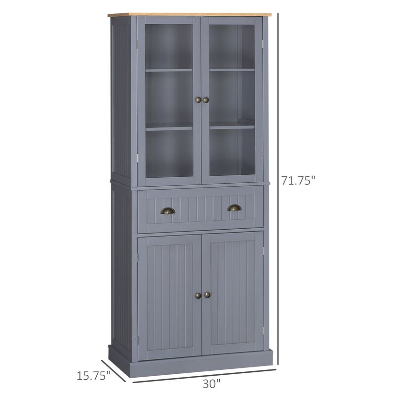Freestanding Kitchen Pantry, 5-tier Storage Cabinet with Adjustable Shelves and Drawer for Living Room, Dining Room, Grey
