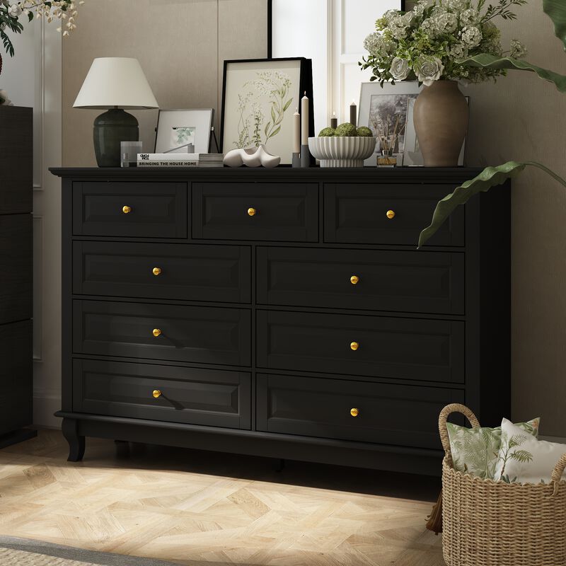 Modern 9-Drawer Dresser: Stylish Storage Solution in White or Black