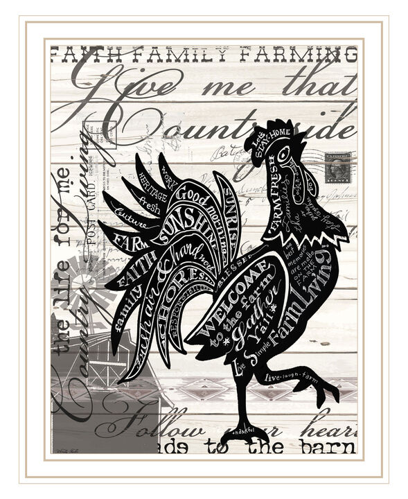 HomeRoots Faith Family Farm Rooster White Framed Wall Art